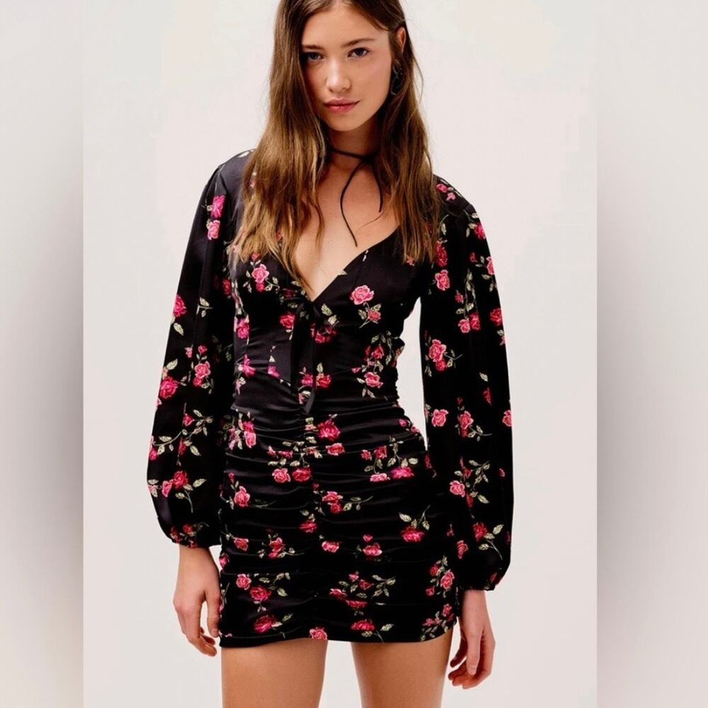 For Love & Lemons Wyatt Ruched Floral Mini Dress Size XS